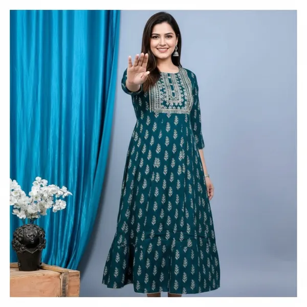 Green_Rayon_Fabric_Anarkali_Kurti_For_Women