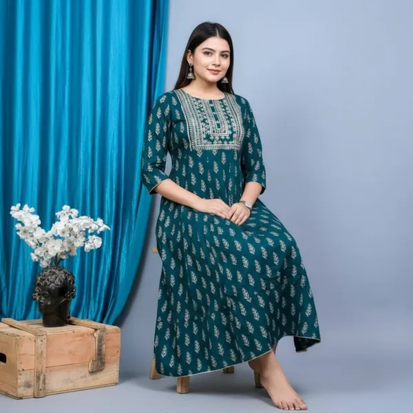 Green_Rayon_Fabric_Anarkali_Kurti_For_Women
