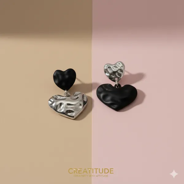 Black&Silver_Dual-Tone_Molten_Heart_Earrings_For_Women