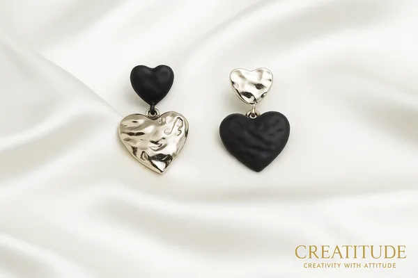 Black&Silver_Dual-Tone_Molten_Heart_Earrings_For_Women