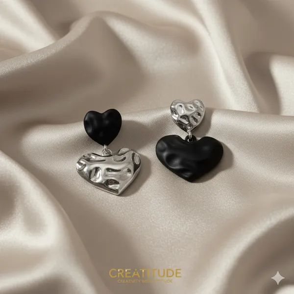 Black&Silver_Dual-Tone_Molten_Heart_Earrings_For_Women