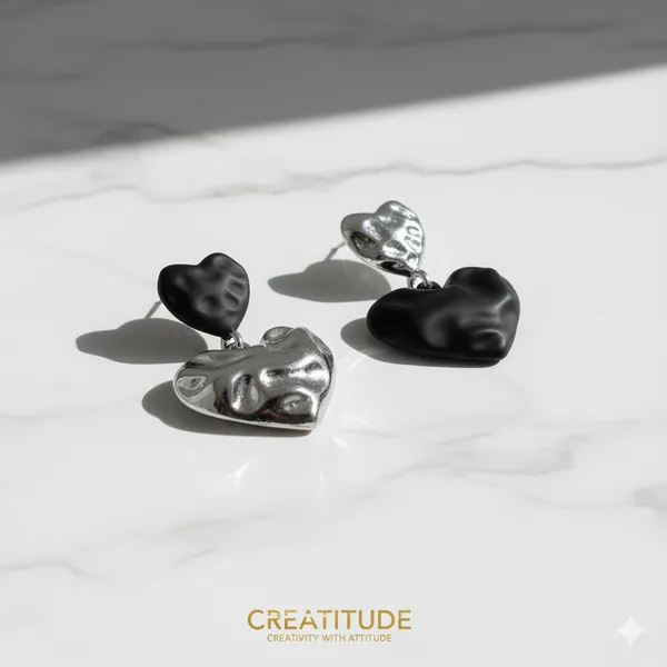 Black&Silver_Dual-Tone_Molten_Heart_Earrings_For_Women