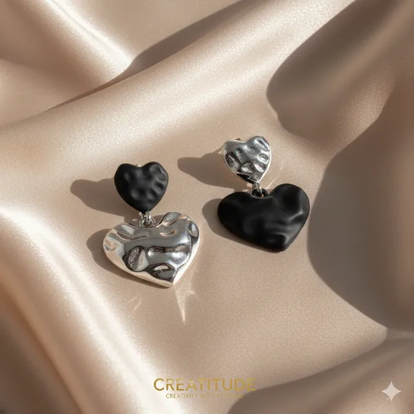 Black&Silver_Dual-Tone_Molten_Heart_Earrings_For_Women