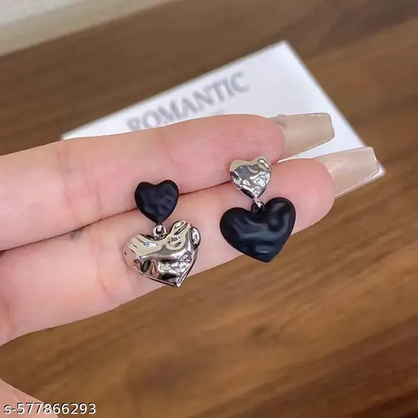 Black&Silver_Dual-Tone_Molten_Heart_Earrings_For_Women