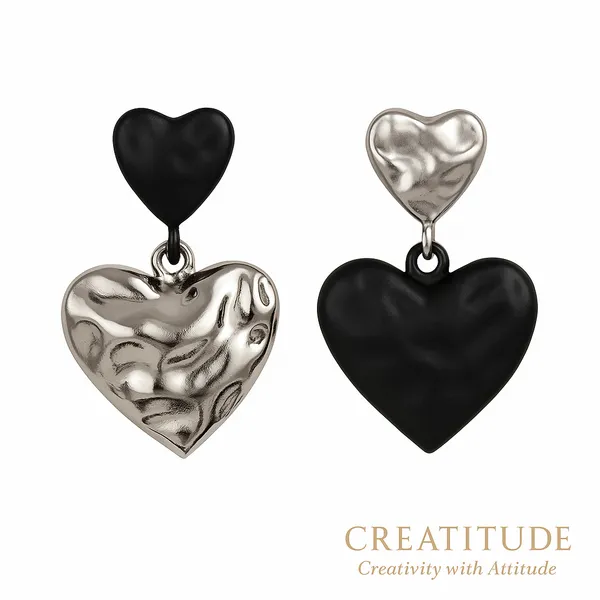 Black&Silver_Dual-Tone_Molten_Heart_Earrings_For_Women
