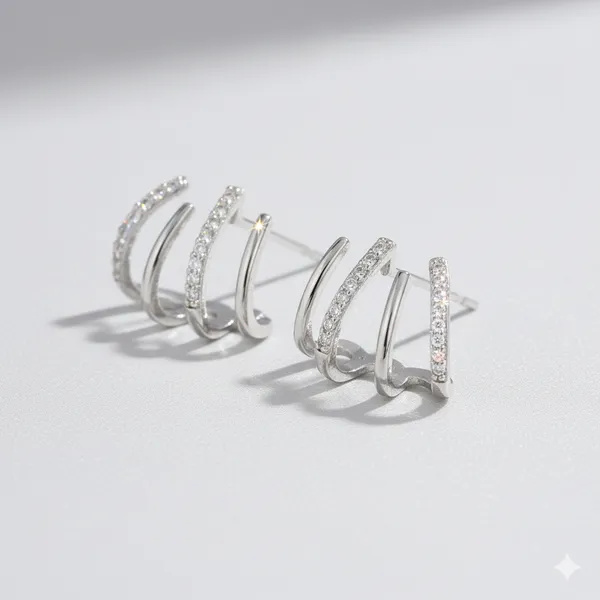 Silver_Triple_Loop_Earrings_|_Crystal-Studded_Modern_Hoop_Studs_For_Women