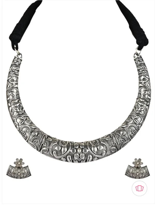 Silver_Oxidized_Floral_Choker_Necklace_Set_|_Antique_Ethnic_Jewellery_For_Women