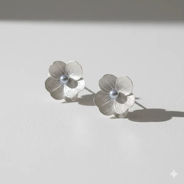 Silver_Oversized_Floral_Petal_Stud_Earrings_With_Center_Pearl_For_Women