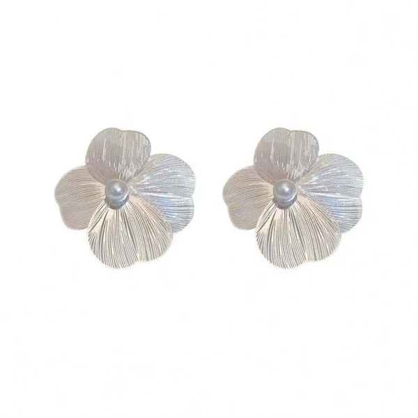 Silver_Oversized_Floral_Petal_Stud_Earrings_With_Center_Pearl_For_Women