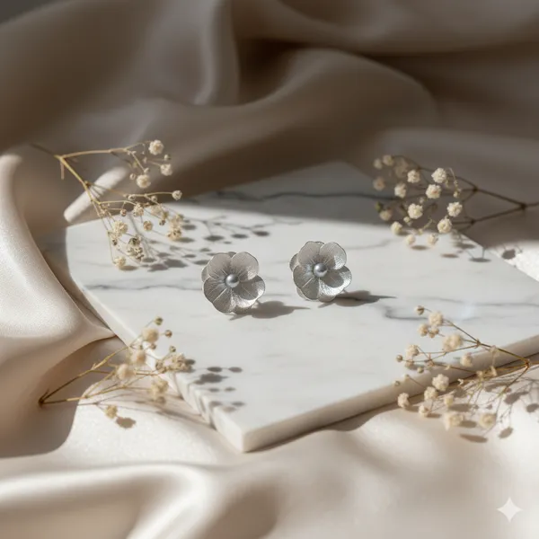 Silver_Oversized_Floral_Petal_Stud_Earrings_With_Center_Pearl_For_Women