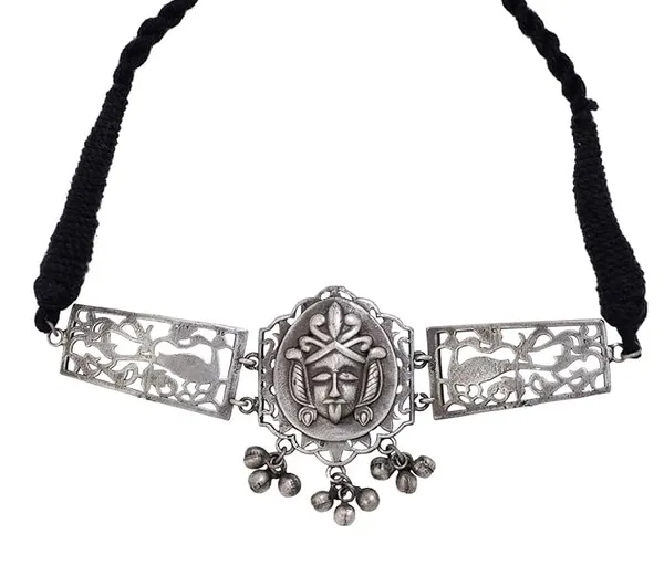 Silver_Oxidized_Tribal_Choker_Necklace_|_Antique_Statement_Jewellery_For_Women
