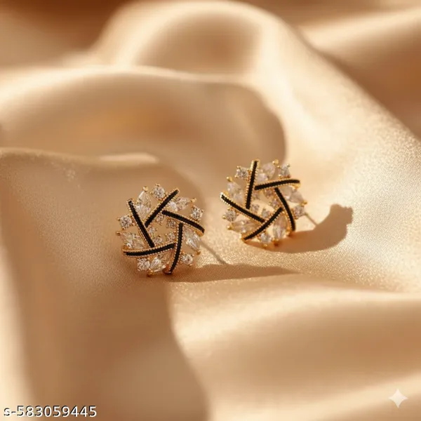 Gold_&_Black_Crystal_Weave_Stud_Earrings_|_Elegant_Round_Cz_Stone_Earrings_For_Women