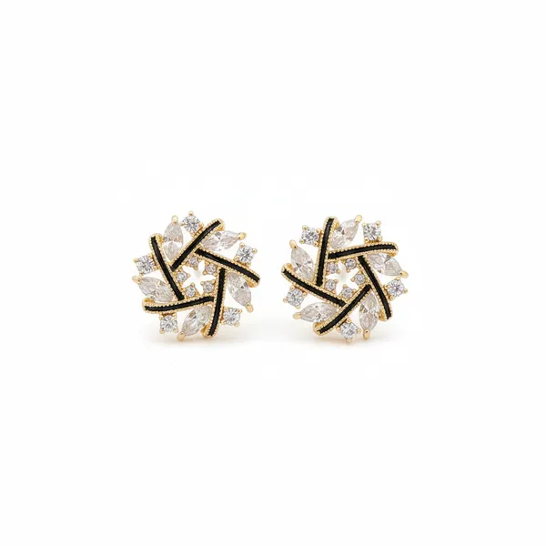 Gold_&_Black_Crystal_Weave_Stud_Earrings_|_Elegant_Round_Cz_Stone_Earrings_For_Women