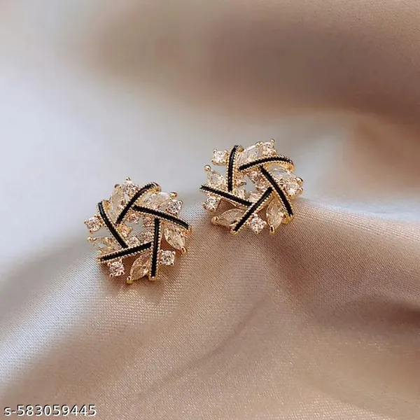 Gold_&_Black_Crystal_Weave_Stud_Earrings_|_Elegant_Round_Cz_Stone_Earrings_For_Women