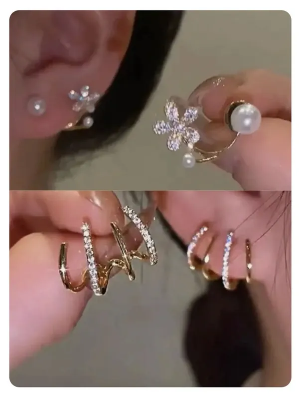 Creatitude_Crystal_Wave_Ear_Cuff_and_Pearl_Flower_Earrings_Combo_Set_for_Women