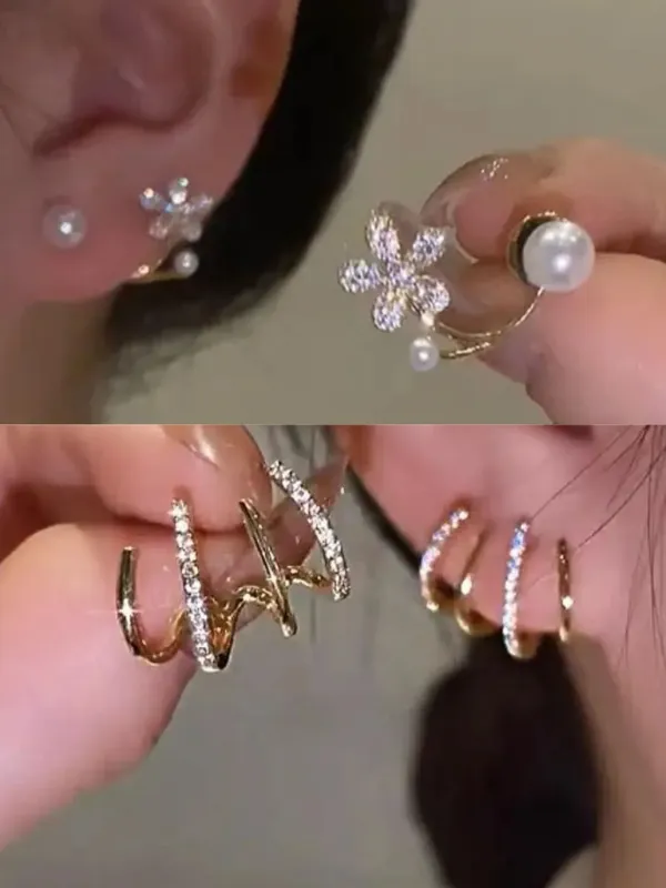 Creatitude_Crystal_Wave_Ear_Cuff_and_Pearl_Flower_Earrings_Combo_Set_for_Women