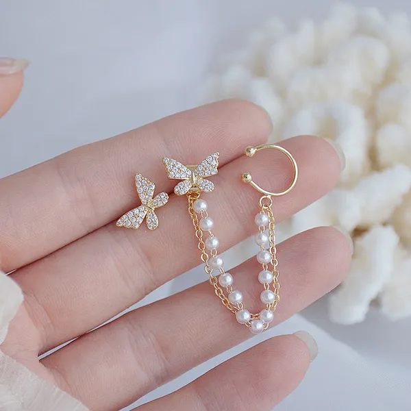 Creatitude_Gold_Butterfly_Pearl_Chain_Ear_Cuff_&_Stud_Earrings_Combo_–_Elegant_Korean_Style