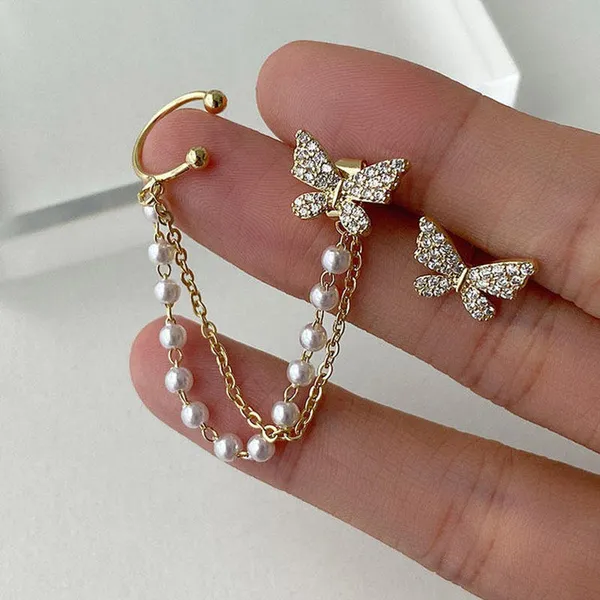 Creatitude_Gold_Butterfly_Pearl_Chain_Ear_Cuff_&_Stud_Earrings_Combo_–_Elegant_Korean_Style