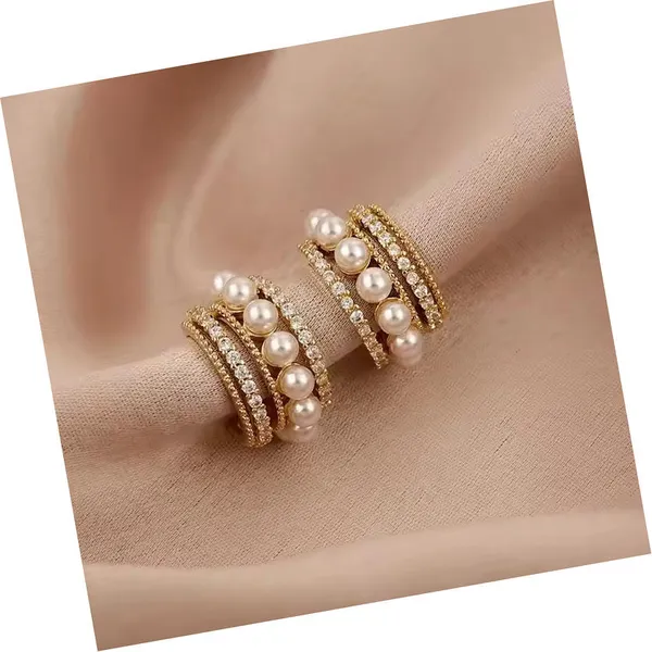 Creatitude_Luxury_Multi-Row_Pearl_&_Crystal_Huggie_Earrings_for_Women_–_Gold_Finish