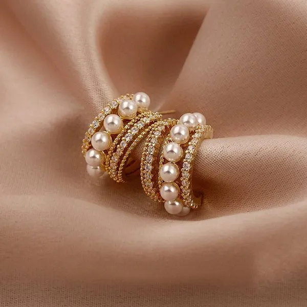 Creatitude_Luxury_Multi-Row_Pearl_&_Crystal_Huggie_Earrings_for_Women_–_Gold_Finish
