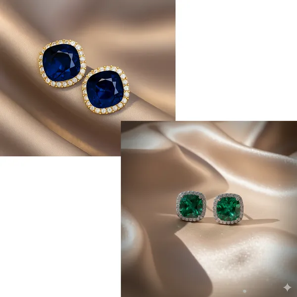 Creatitude_Royal_Cushion_Cut_Halo_Stud_Earrings_Combo_for_Women_–_Gold_Finish_Blue_&_Green_Crystal_Studs_(Set_of_2_Pairs)