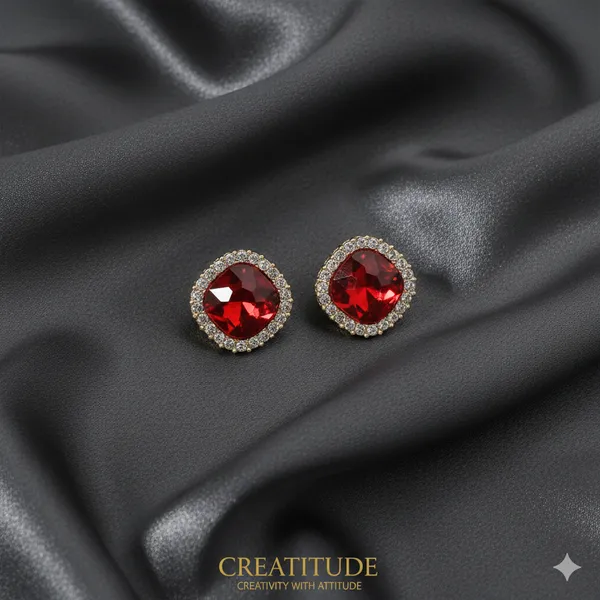 Creatitude_Royal_Cushion_Cut_Stud_Earrings_Combo_for_Women_–_Gold_Finish_Halo_Crystal_Studs_(Blue,_Red_&_Green_–_Set_of_3_Pairs)
