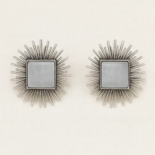 Silver_Oxidized_Sunburst_Earrings_|_Square_Center_Stone_Design_For_Women
