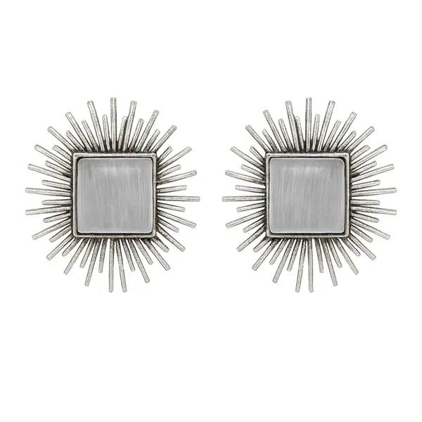 Silver_Oxidized_Sunburst_Earrings_|_Square_Center_Stone_Design_For_Women