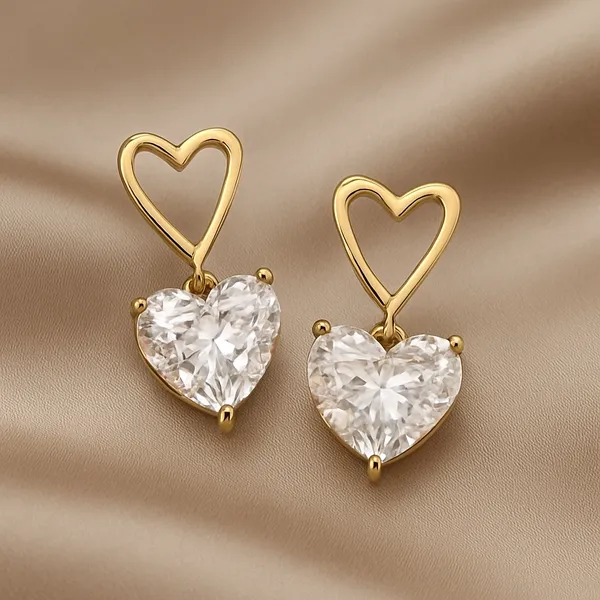 Gold-Plated_Heart-Shaped_Stud_Earrings_|_Elegant_Cubic_Zirconia_Drop_Earrings_|_Stylish_Romantic_Gift_Jewellery_For_Party_&_Everyday_Wear_For_Women