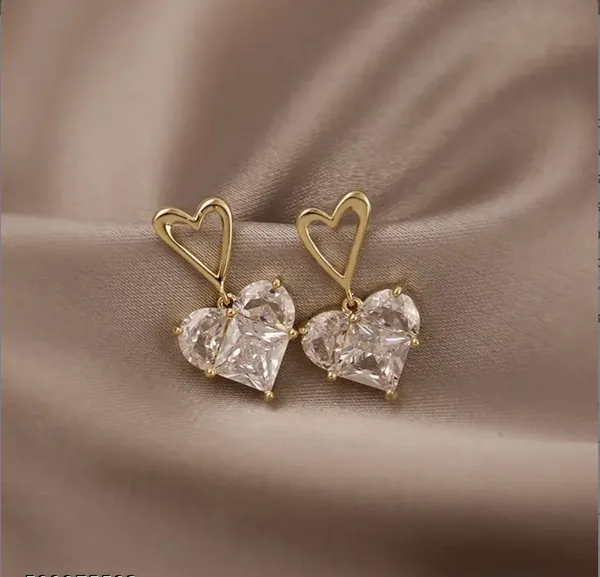 Gold-Plated_Heart-Shaped_Stud_Earrings_|_Elegant_Cubic_Zirconia_Drop_Earrings_|_Stylish_Romantic_Gift_Jewellery_For_Party_&_Everyday_Wear_For_Women