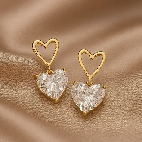 Gold-Plated_Heart-Shaped_Stud_Earrings_|_Elegant_Cubic_Zirconia_Drop_Earrings_|_Stylish_Romantic_Gift_Jewellery_For_Party_&_Everyday_Wear_For_Women