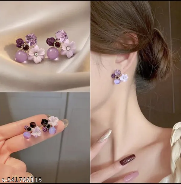 Lavender_Floral_Gem_Stud_Earrings_|_Elegant_Crystal_&_Enamel_Cluster_Jewellery_For_Women