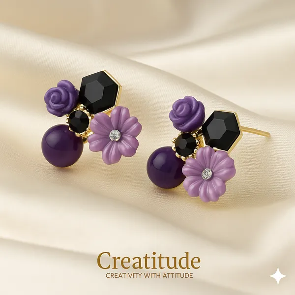 Lavender_Floral_Gem_Stud_Earrings_|_Elegant_Crystal_&_Enamel_Cluster_Jewellery_For_Women