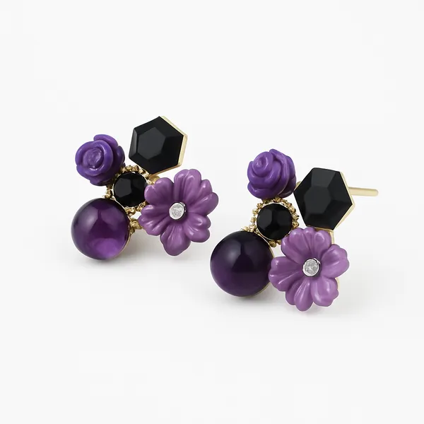 Lavender_Floral_Gem_Stud_Earrings_|_Elegant_Crystal_&_Enamel_Cluster_Jewellery_For_Women