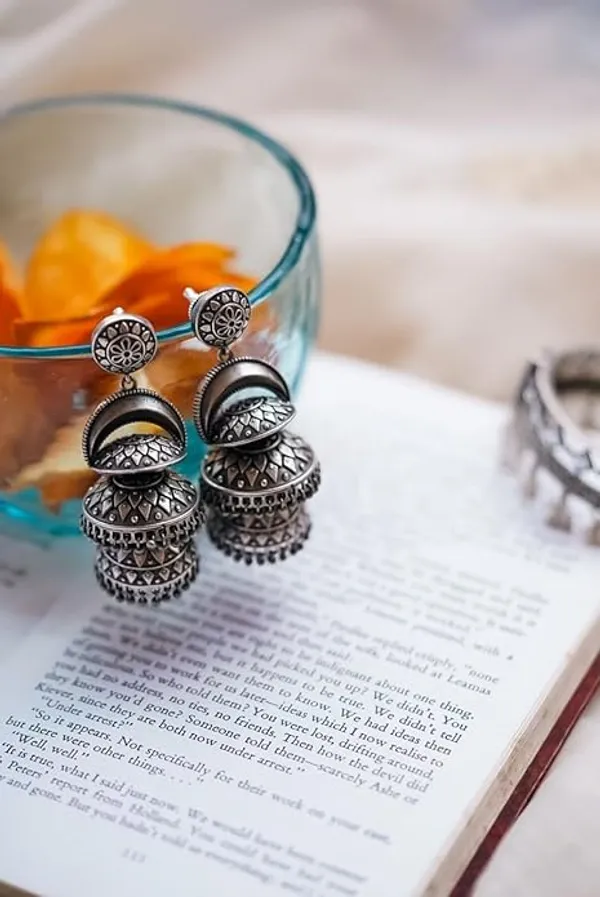 Silver_Oxidized_Double_Jhumka_Earrings_|_Traditional_Ethnic_Design_For_Women