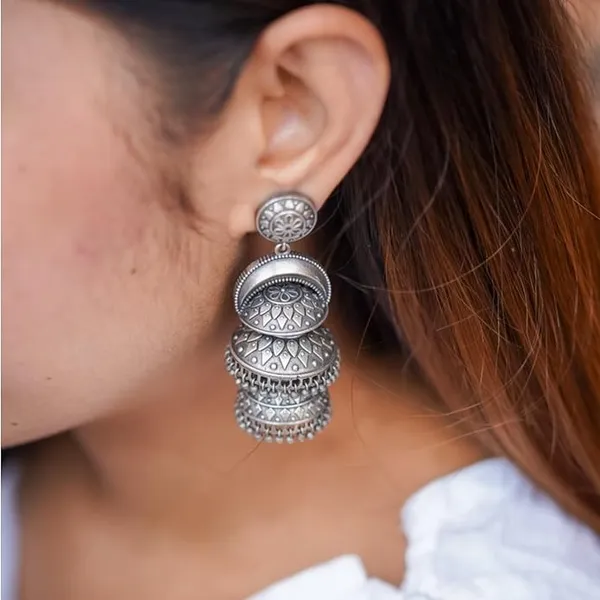 Silver_Oxidized_Double_Jhumka_Earrings_|_Traditional_Ethnic_Design_For_Women