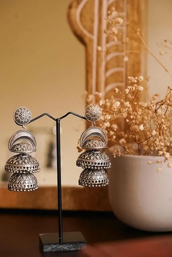 Silver_Oxidized_Double_Jhumka_Earrings_|_Traditional_Ethnic_Design_For_Women