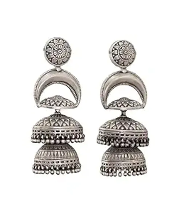 Silver_Oxidized_Double_Jhumka_Earrings_|_Traditional_Ethnic_Design_For_Women