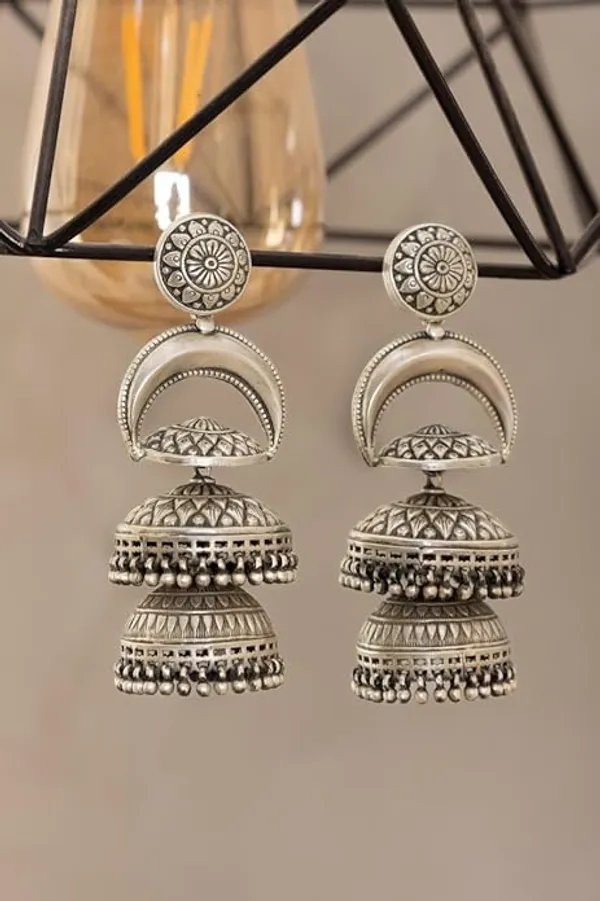 Silver_Oxidized_Double_Jhumka_Earrings_|_Traditional_Ethnic_Design_For_Women