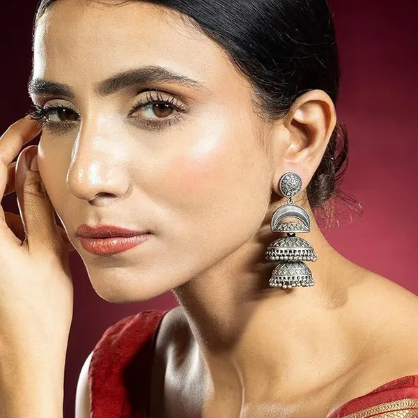 Silver_Oxidized_Double_Jhumka_Earrings_|_Traditional_Ethnic_Design_For_Women