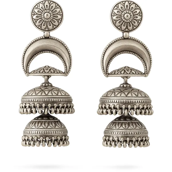Silver_Oxidized_Double_Jhumka_Earrings_|_Traditional_Ethnic_Design_For_Women