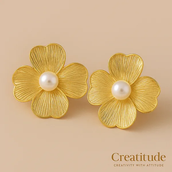 Gold_Floral_Pearl_Stud_Earrings_|_Elegant_Statement_Jewellery_For_Women