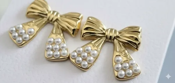 Gold_Pearl_Bow_Earrings_|_Elegant_Luxe_Statement_Design_For_Women