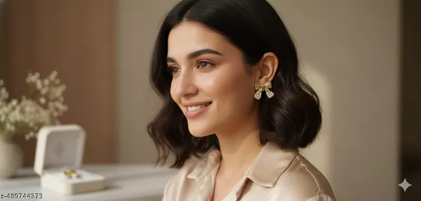 Gold_Pearl_Bow_Earrings_|_Elegant_Luxe_Statement_Design_For_Women