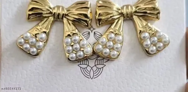 Gold_Pearl_Bow_Earrings_|_Elegant_Luxe_Statement_Design_For_Women