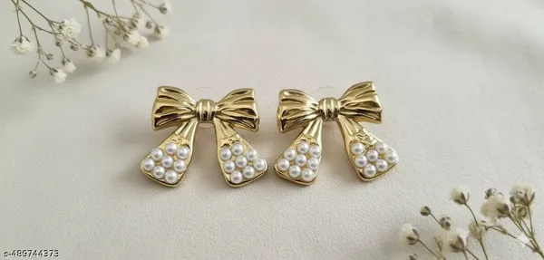 Gold_Pearl_Bow_Earrings_|_Elegant_Luxe_Statement_Design_For_Women