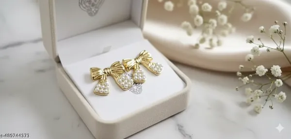 Gold_Pearl_Bow_Earrings_|_Elegant_Luxe_Statement_Design_For_Women