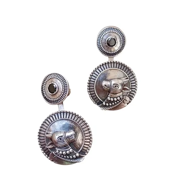 Silver_Oxidized_Nandi_Motif_Earrings_|_Antique_Temple-Inspired_Jewellery_For_Women