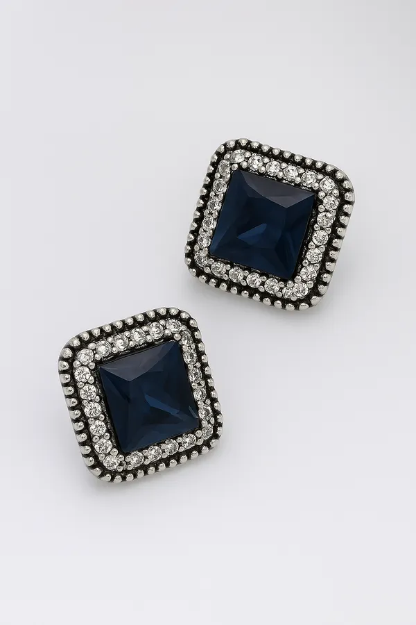 Navy_Blue_Sapphire_Crystal_Stud_Earrings_|_Square_Diamond-Cut_Earrings_With_Silver_Halo_Design_For_Women