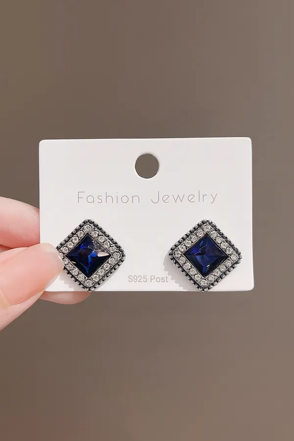 Navy_Blue_Sapphire_Crystal_Stud_Earrings_|_Square_Diamond-Cut_Earrings_With_Silver_Halo_Design_For_Women